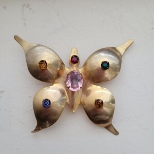 Vintage Butterfly Brooch with Multicolor Rhinestones